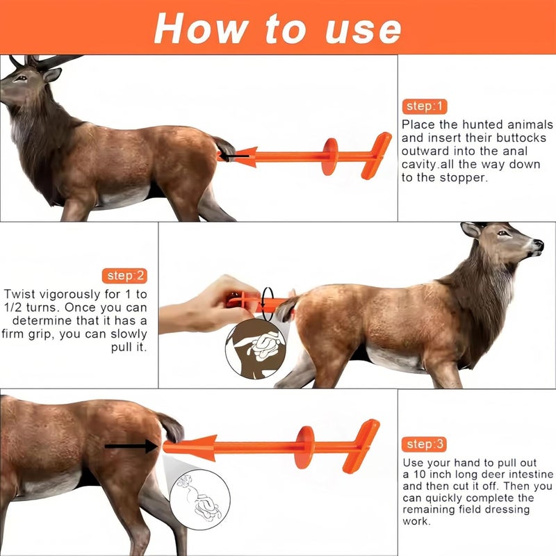 GHYTRIGEN 4 Pcs Hunting Butt Out Tool - Portable Hunting Accessories,Deer Butt Out Tool,Deer Field Dressing Kit,Field Dressing Knife,Deer Hunting Accessories for Deer Large Animal Livestock Anal Cleaning - Image 4